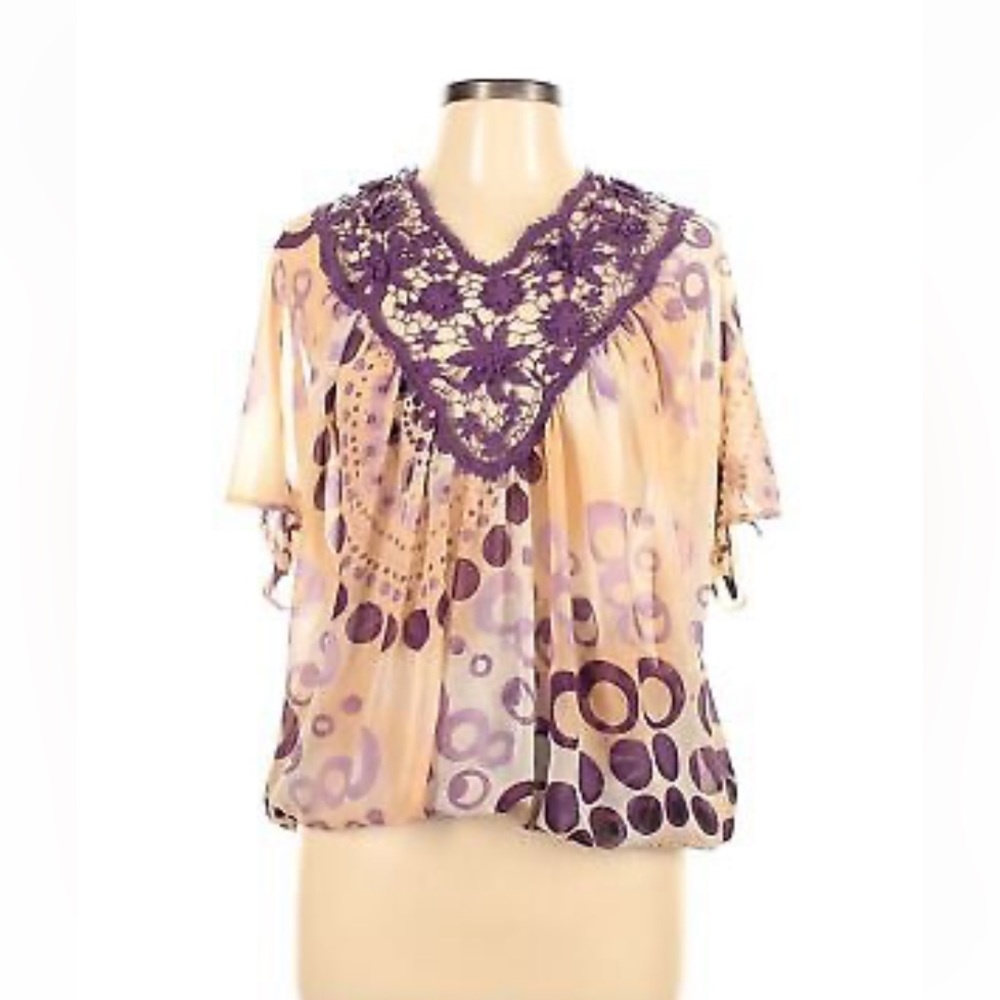 Women Purple Short Sleeve Blouse